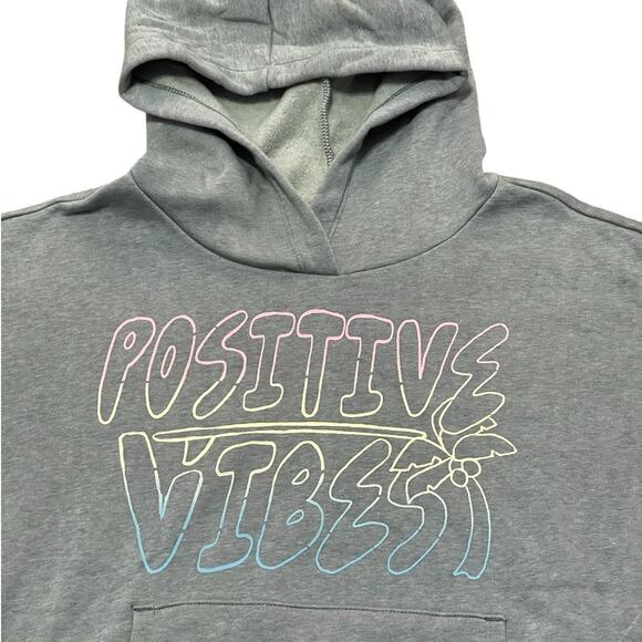 Old Navy Girls Positive Vibes Fleece Heathered Green Hooded Sweatshirt XXL NWT - Picture 2 of 6